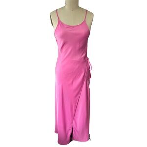 Pink Spaghetti Strap Satin Wrap Midi/Maxi Dress size Small
